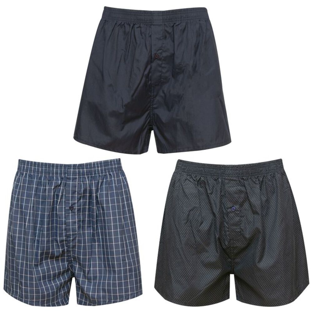Gold Coast Men's Navy and Black Cotton/Polyester Blend Boxer Shorts 3 Pack, 2XL